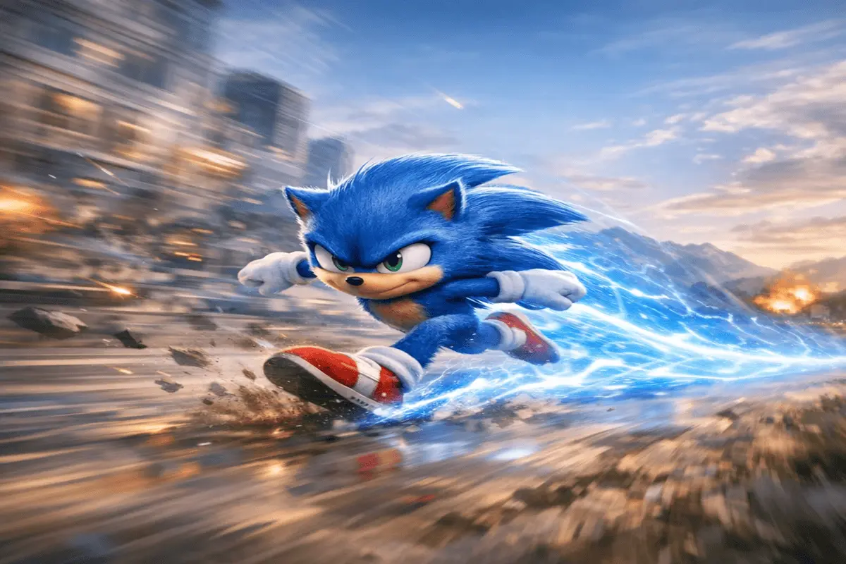 Exciting moment from a video game-inspired film with impressive special effects and adventure elements 