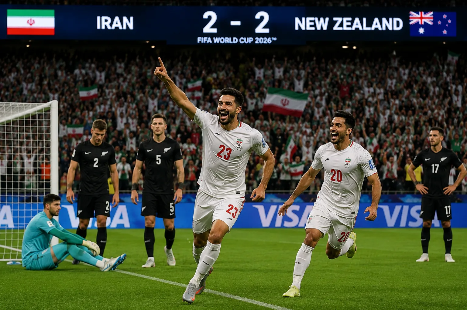 إيران تعود مرتين وتتعادل 2-2 مع نيوزيلندا في كأس العالم