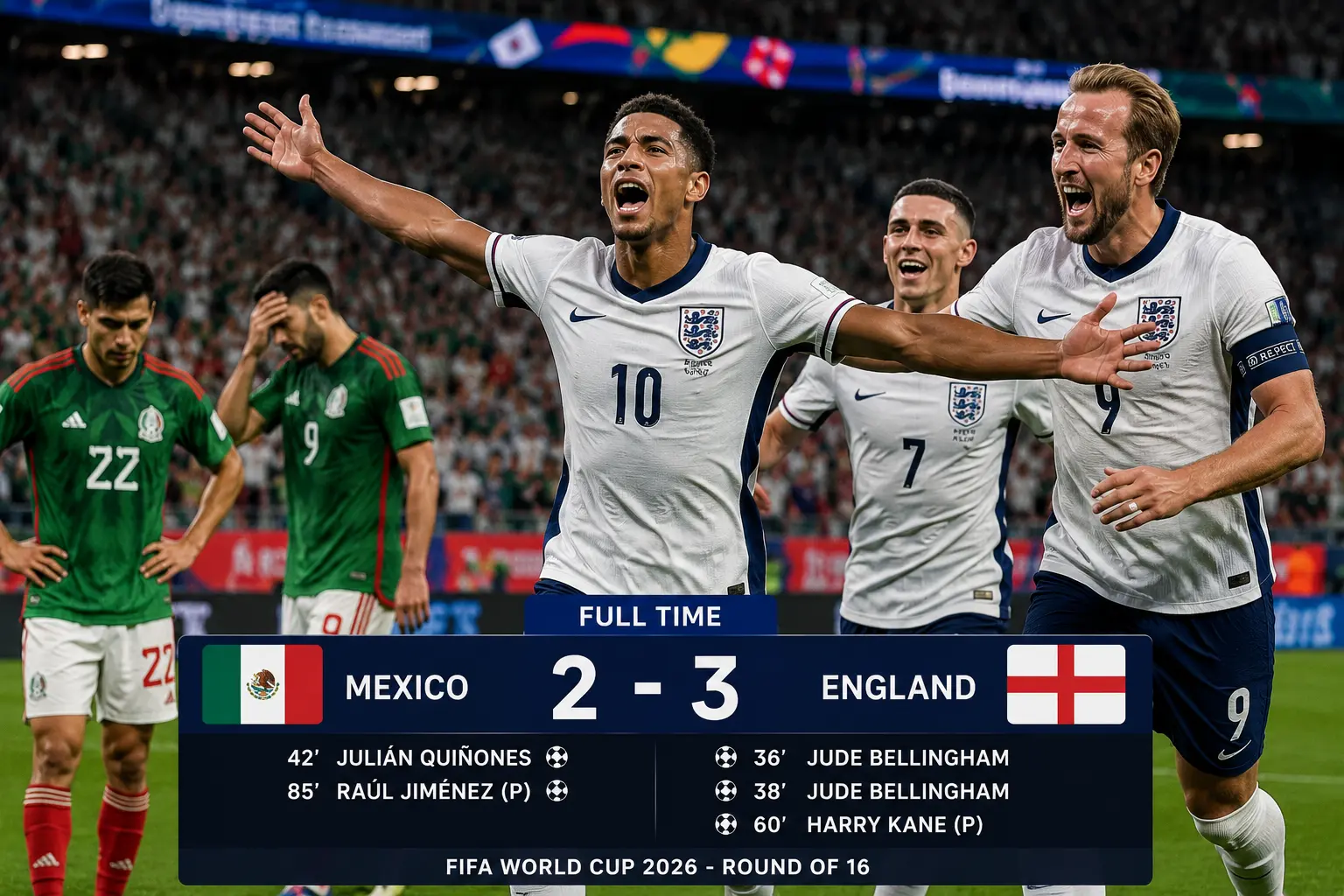 England Beat Mexico 3-2 in Azteca Thriller to Reach Quarterfinals