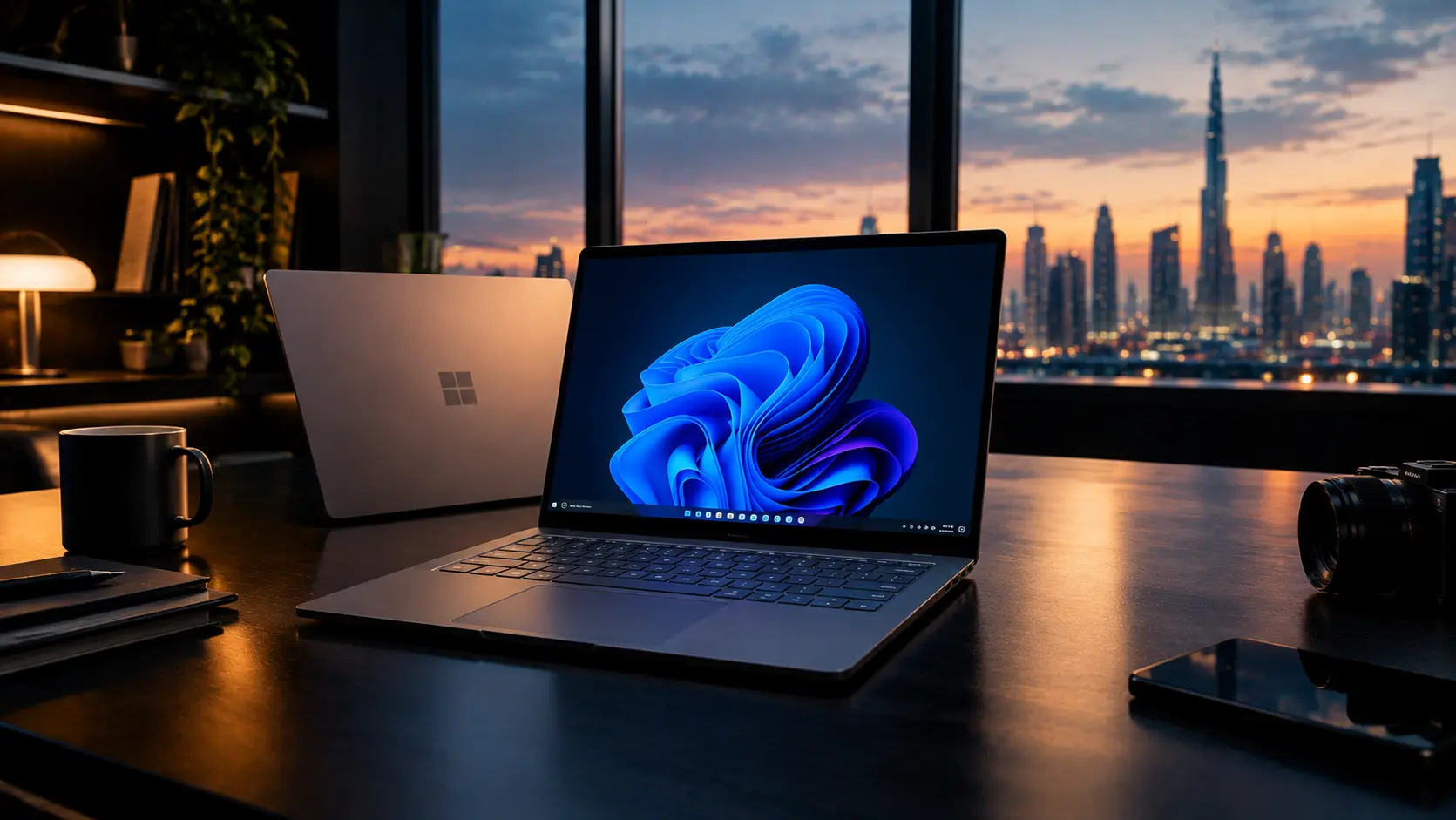 Cinematic Laptop Workspace at Twilight
